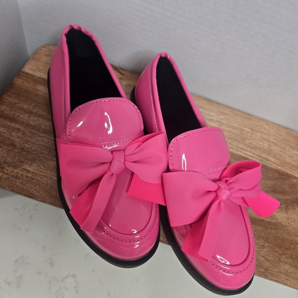 Hot Pink Faux Patent Leather Loafers Bow For Women‎ Big Kid Size 35 Or US 4